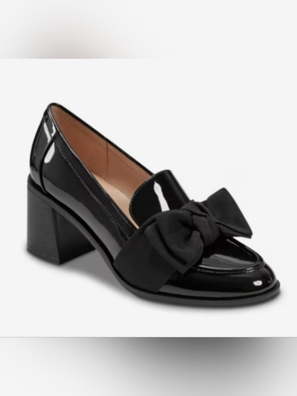 Bandolino Black Korrar Patent Bow Block Heel Loafer - NWOT